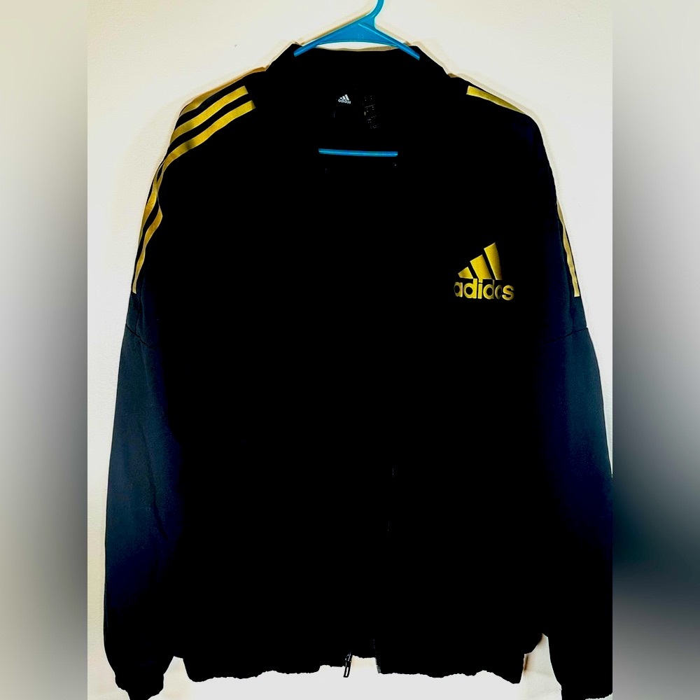 Adidas Black Jacket gold stripe windbreaker Medium men